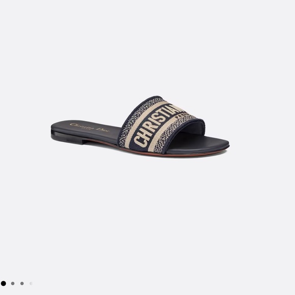 Dior DWAY Slide Deep Blue Embroidered Cotton Sz 40 - Picture 5 of 7